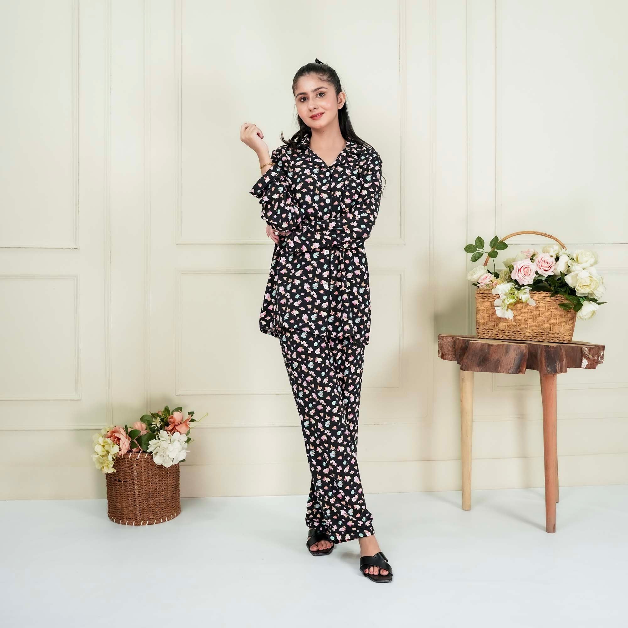 Noir & Blanc Floral PJ set